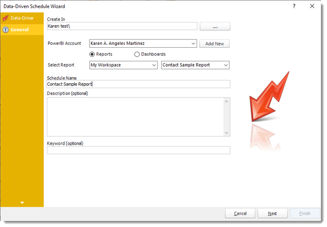 Power BI and SSRS. General Wizard in Data Driven Schedule in PBRS