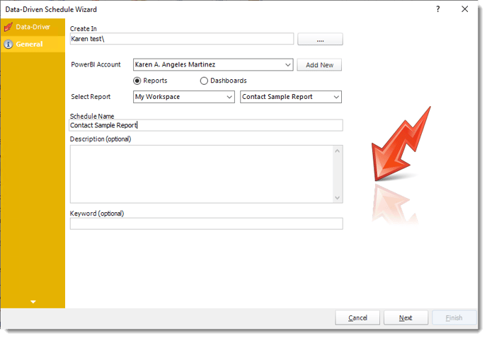 Power BI and SSRS. General Wizard in Data Driven Schedule in PBRS