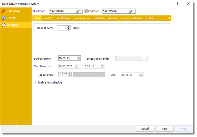 Power BI and SSRS. Schedule Wizard in Data Driven Schedule in PBRS