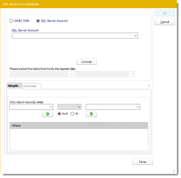 Get Values from Database SQL Server Account