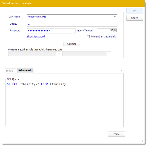 Get values from database PBRS