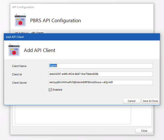 PBRS API Configuration Example
