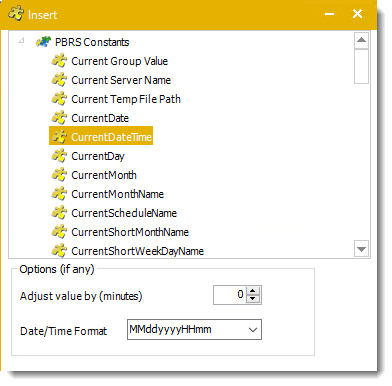 Power BI and SSRS. PBRS Constants Insert Menu in PBRS.