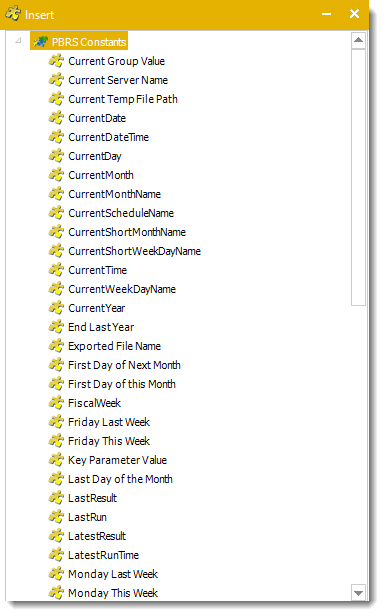 Power BI and SSRS. PBRS Constants Insert Menu in PBRS.