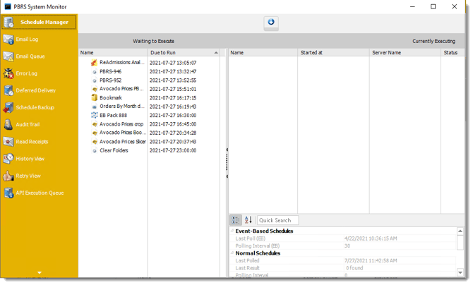 PBRS System Monitor window