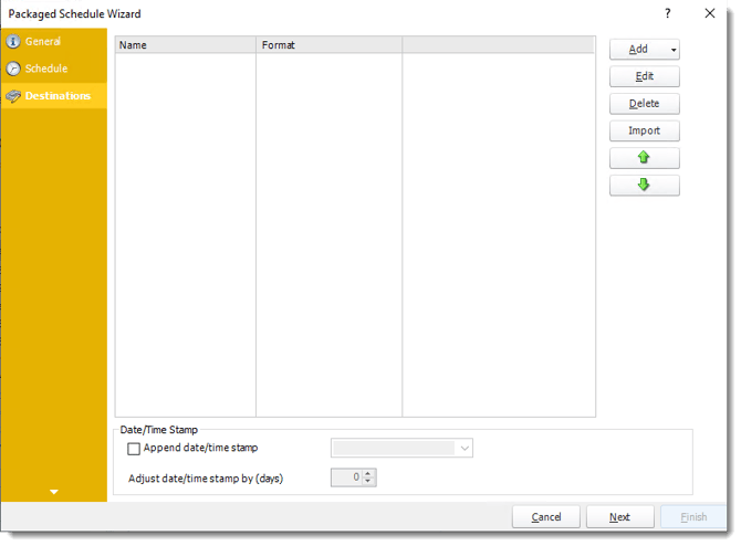 Power BI and SSRS. Destinations Wizard of Package Schedule Report for Power BI in PBRS.