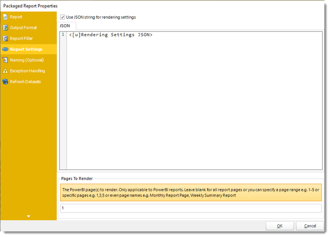 Power BI and SSRS. Package Report Properties of Package Schedule Report for Power BI in PBRS.