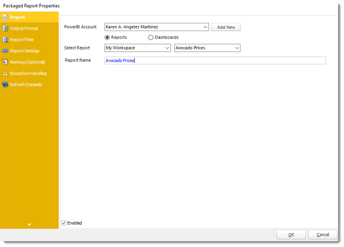 Power BI and SSRS. Package Report Properties of Package Schedule Report for Power BI in PBRS.