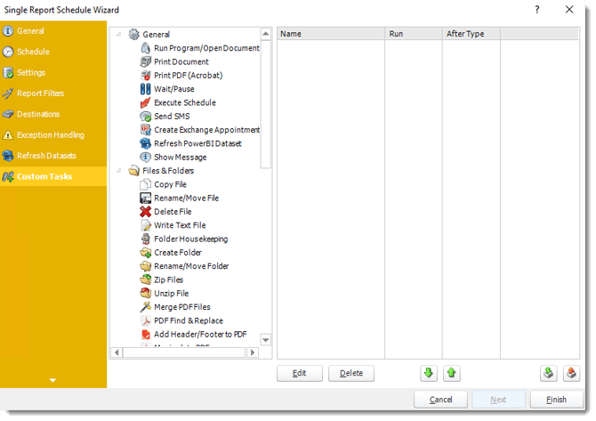 Power BI and SSRS. Custom Tasks Wizard of Single Report Schedule in PBRS