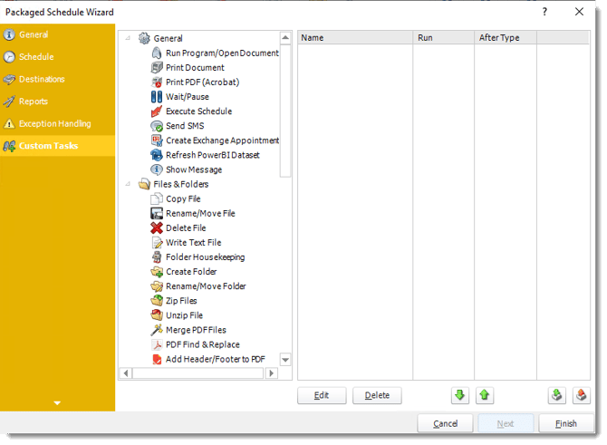 Power BI and SSRS. Custom Tasks Wizard of Package Schedule Report for Power BI in PBRS.