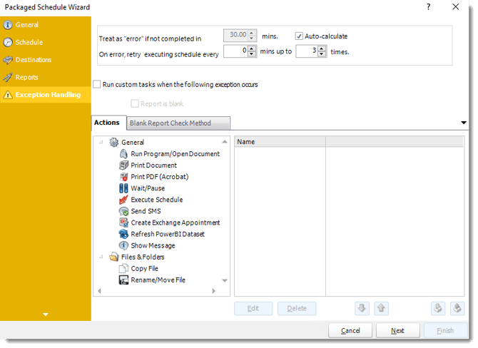 Power BI and SSRS. Exception Handling Wizard of Package Schedule Report for Power BI in PBRS.