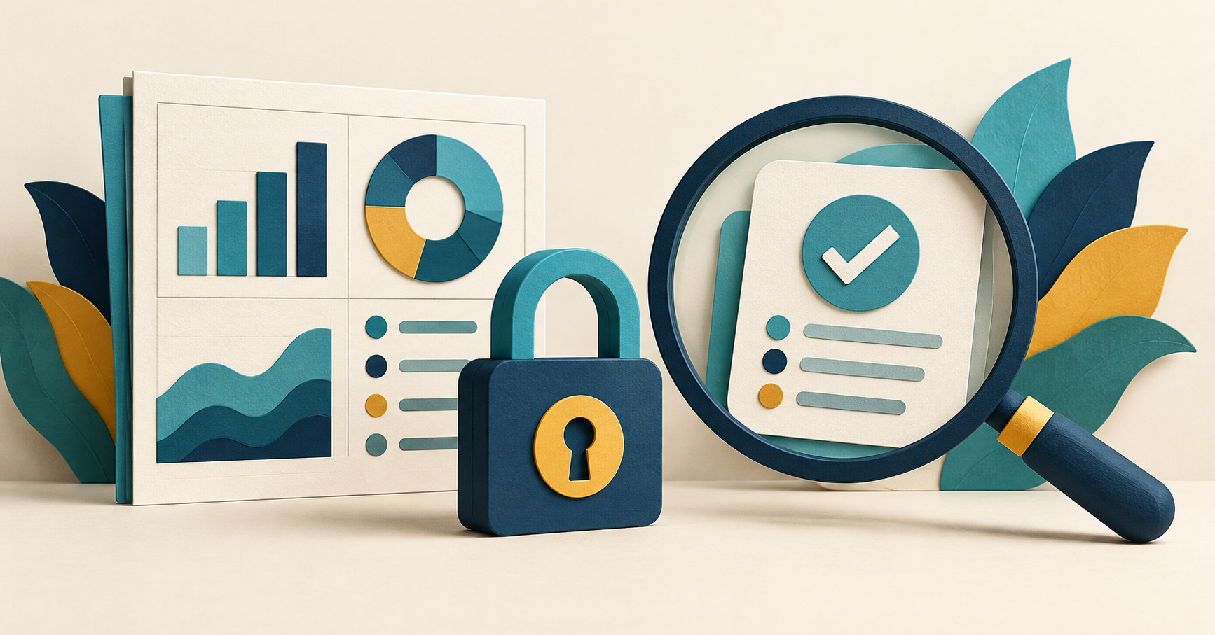 A locked report and magnified permission card illustrate diagnosing authorized access to report downloads.