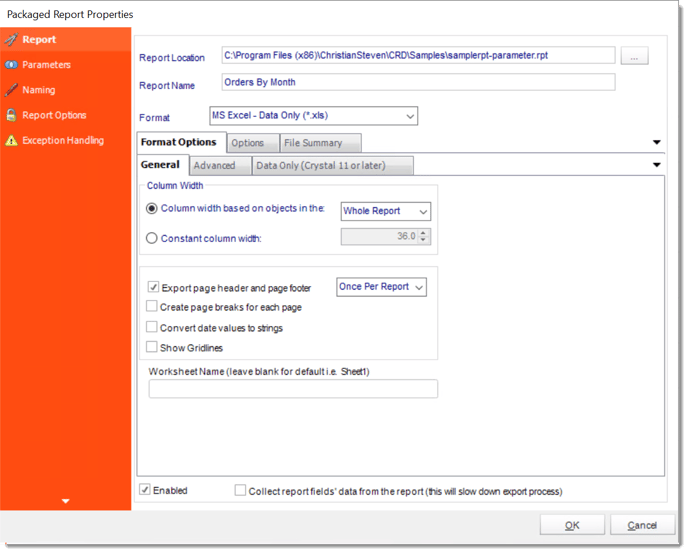 crd dynamic package report properties report