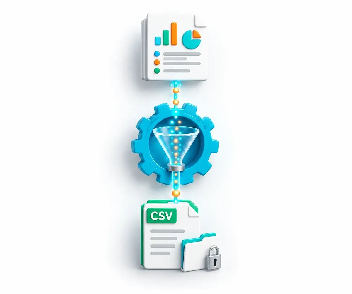 A Crystal report passes through CRD automation into a recurring CSV file handoff.