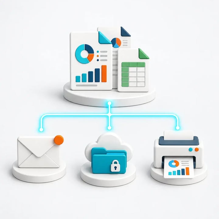 CRD routes report output to several business destinations.