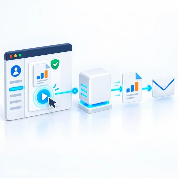 Customer portal creating personalized filtered reports and routing each version to the correct recipient.