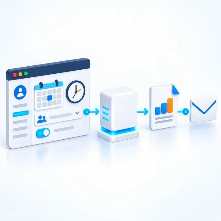 Customer portal scheduling a personalized report for automated email delivery through PBRS.