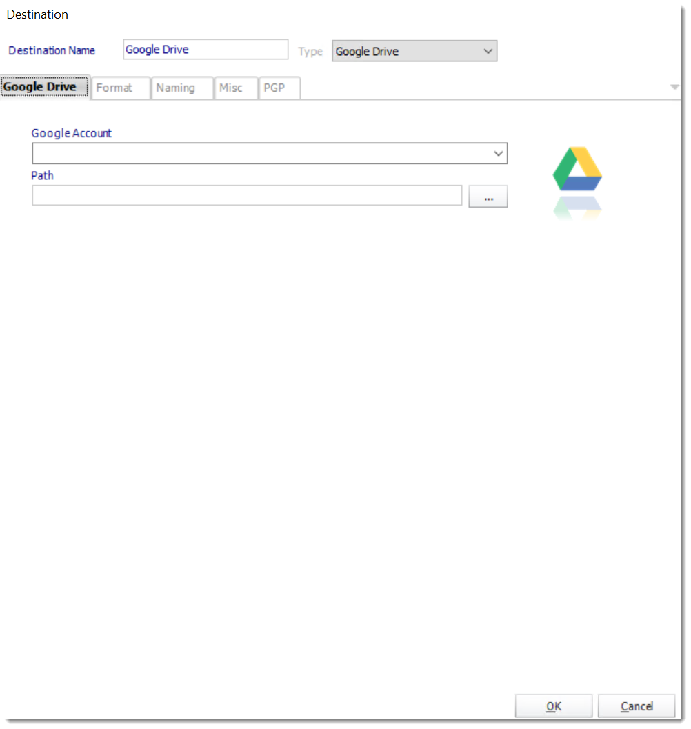How do I set up a Google Drive Destination in ATRS?