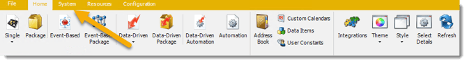 PBRS System tab showing Export Schedules