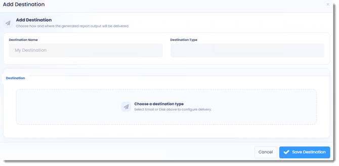 PBRS Web Application Add Destination window showing the Destination Name, Destination Type, and configuration options for package delivery.