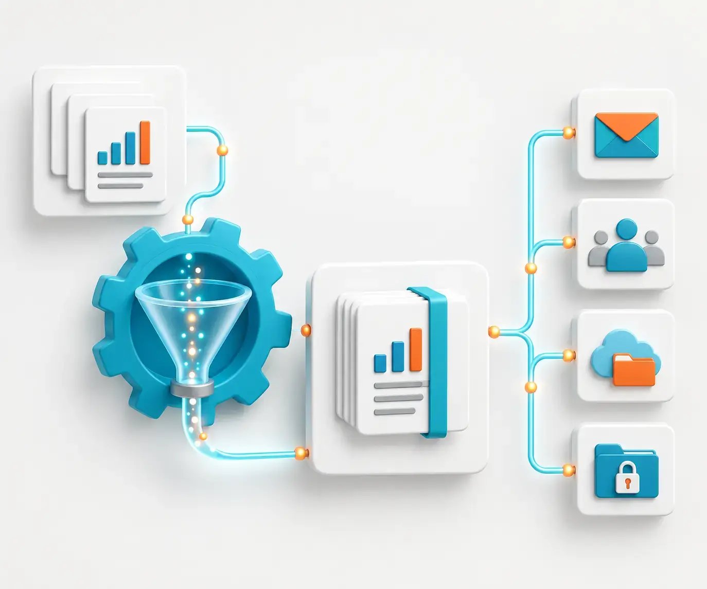 PBRS automatically assembles Power BI reports into a coordinated package and distributes it to email, cloud storage, collaboration platforms and secure folders.