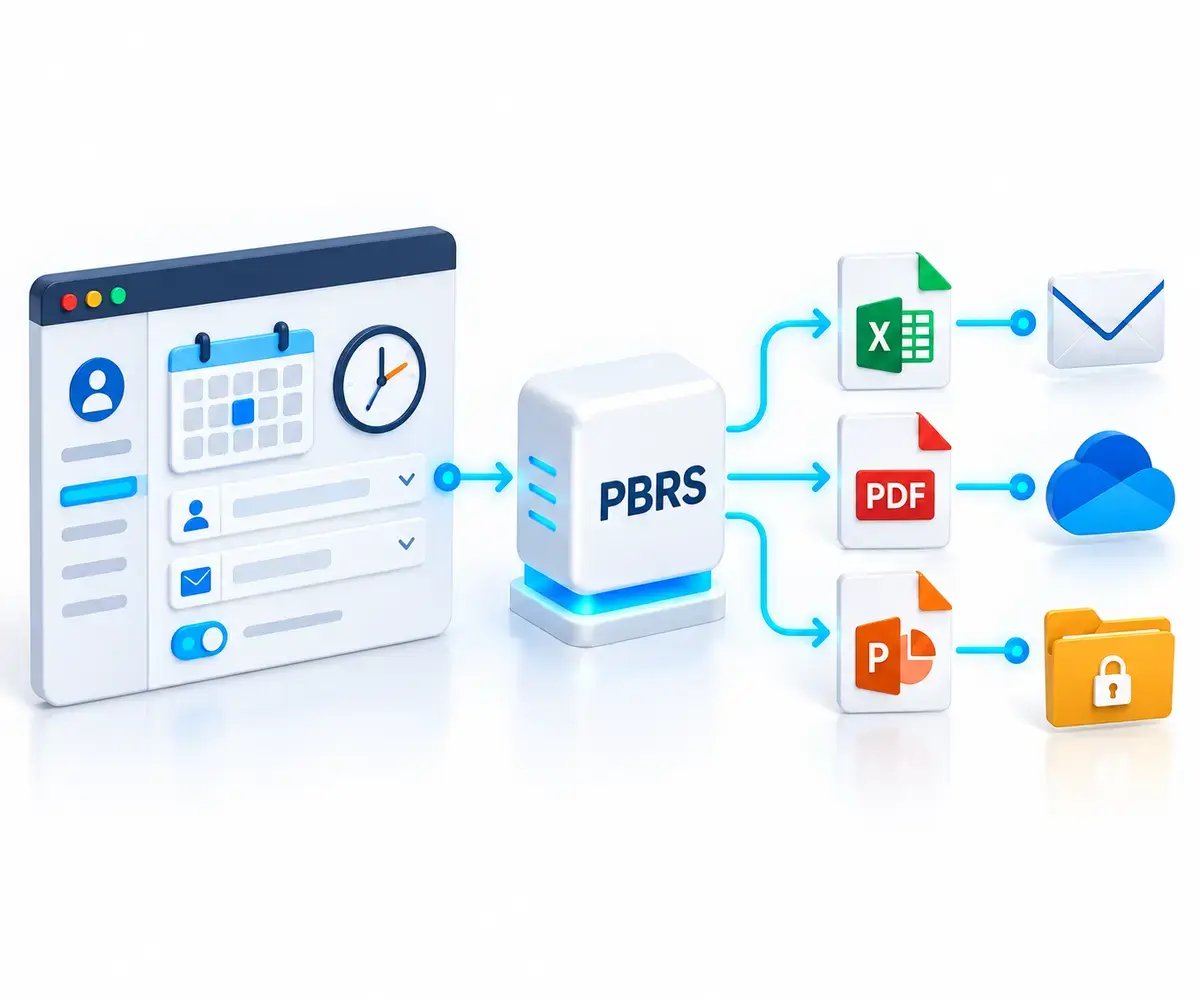 Customer portal scheduling Power BI and SSRS report delivery through PBRS to email, cloud storage and secure folders.