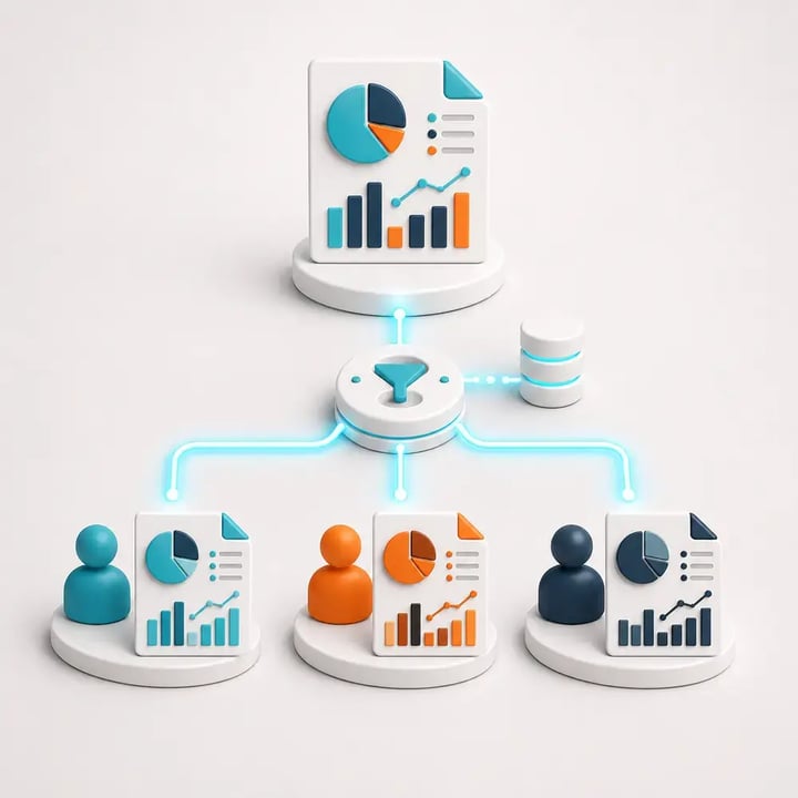 PBRS uses data-driven filters to create personalized Power BI reports for different recipients from one automated workflow.