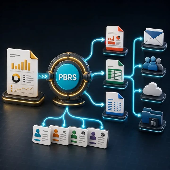 PBRS distributes Power BI reports in multiple formats to personalized recipients, email, cloud storage and secure folders.