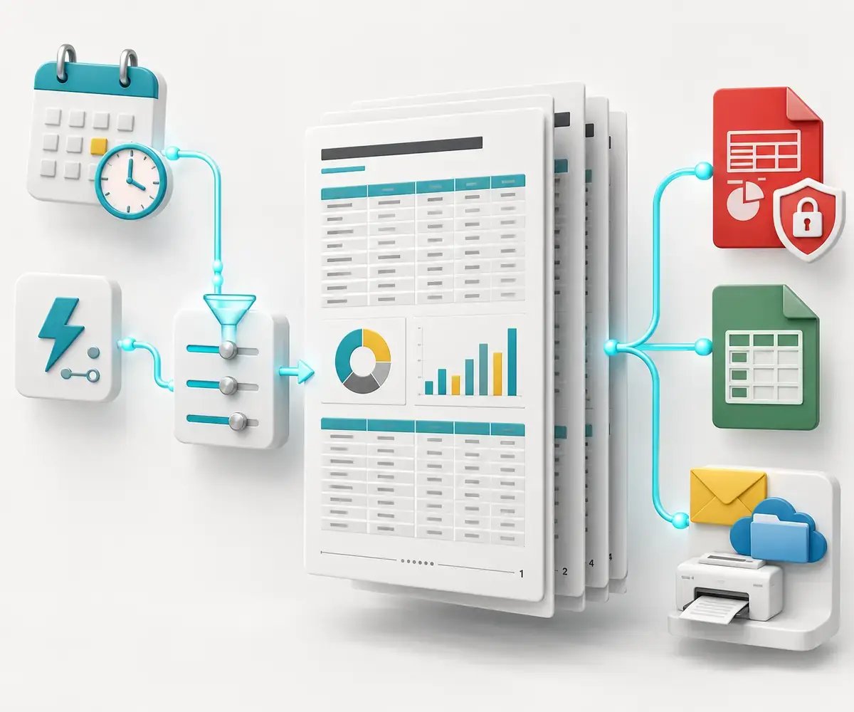 PBRS schedules or triggers parameterized Power BI Paginated Reports and delivers them as secure PDF, Excel and other outputs.