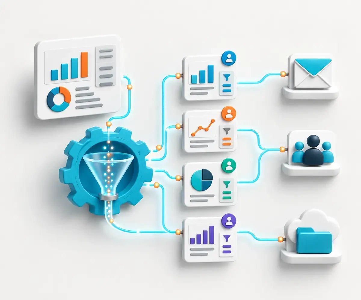 PBRS transforms one Power BI report into personalized outputs and routes each report to the correct recipient and destination.