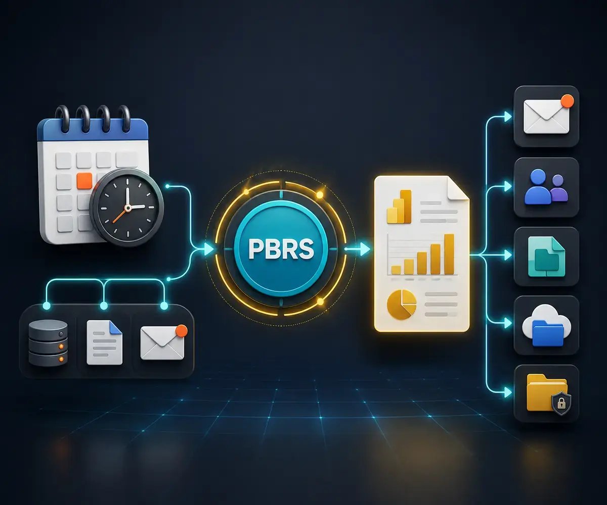 PBRS schedules Power BI reports by time or business event, then automatically generates and delivers them to multiple destinations.