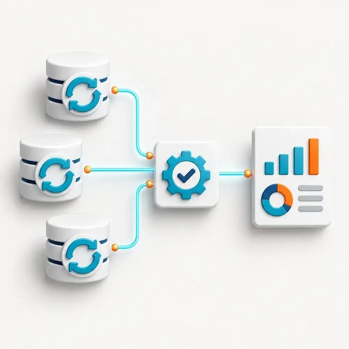 Multiple Power BI datasets refresh before PBRS generates an updated report using the latest available data.