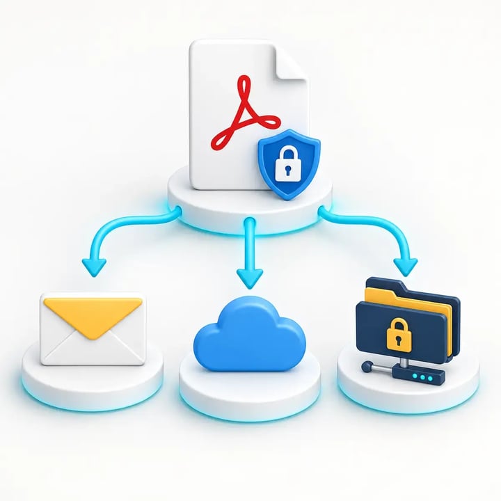 PBRS automatically distributes a protected Power BI PDF to email, cloud storage and a secure network folder.