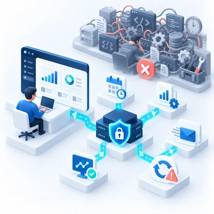 PBRS handling report scheduling, delivery and monitoring while developers avoid maintaining a complex custom automation system.