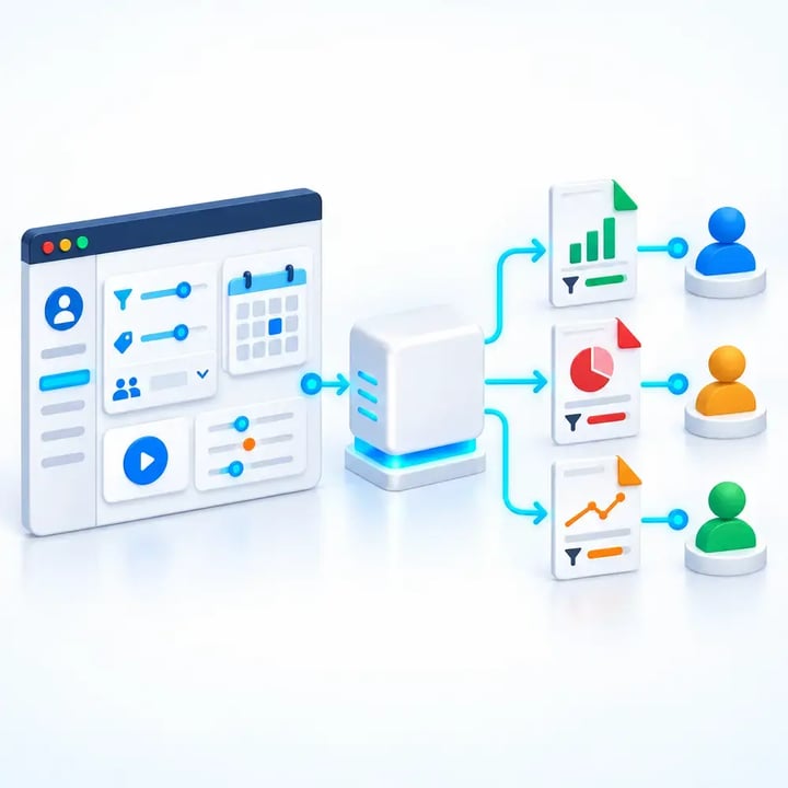 Authorized customer running a saved report on demand from a portal for immediate email delivery.