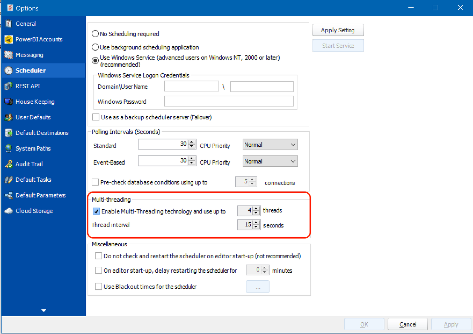 Multi-threading setting in PBRS