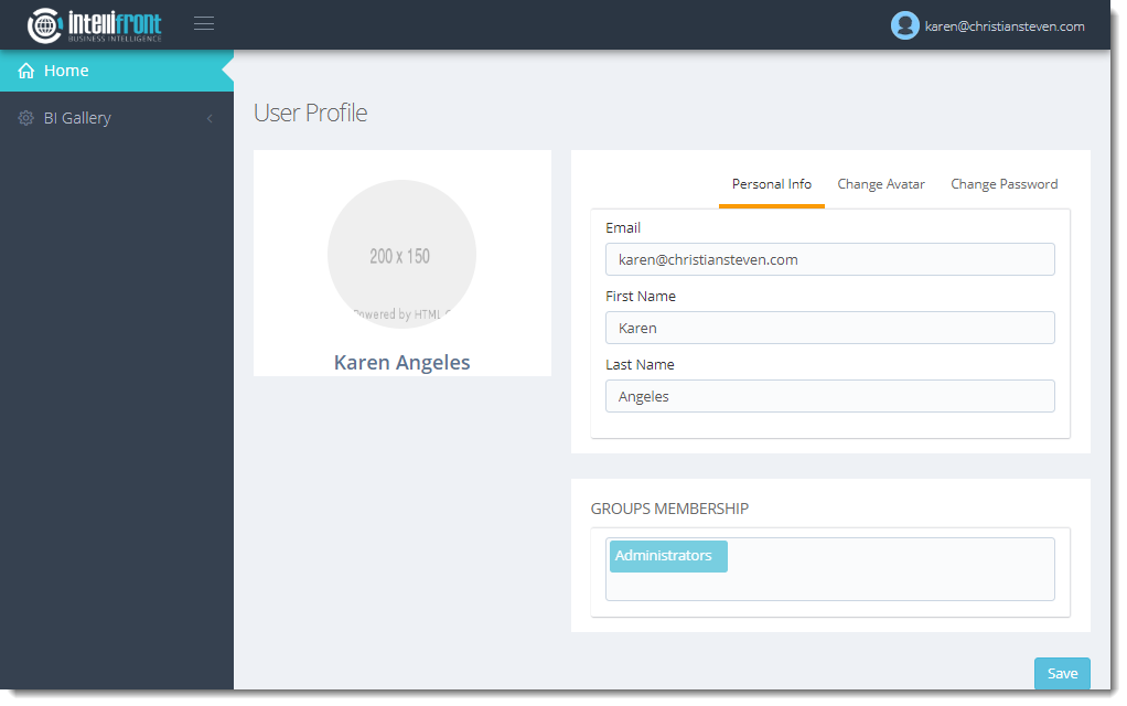 KPIs and Dashboards: Using User View in IntelliFront BI.