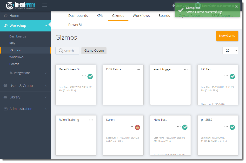 KPI's and Dashboards: Creating Gizmos in IntelliFront BI.