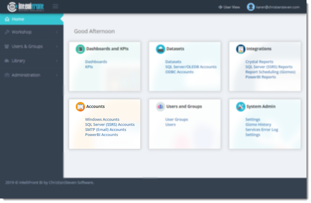 KPI's and Dashboards: SSRS Accounts in IntelliFront BI.