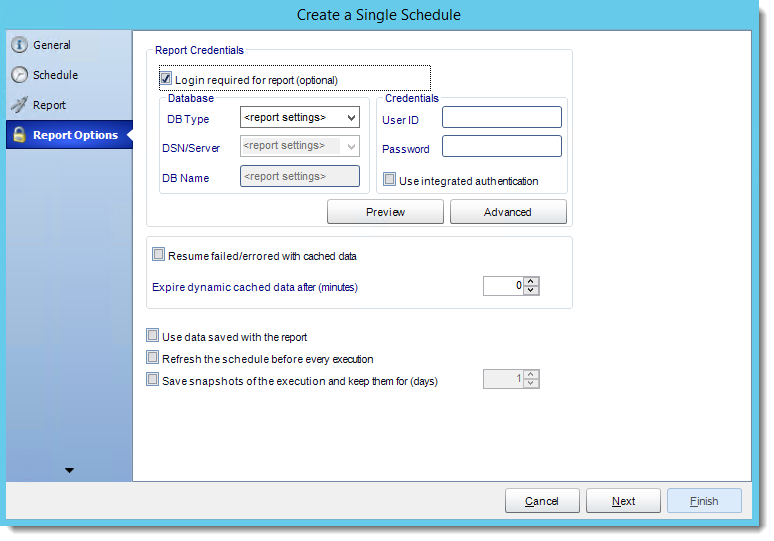 Crystal Reports: Report Options Wizard in Single Report Schedule in CRD.