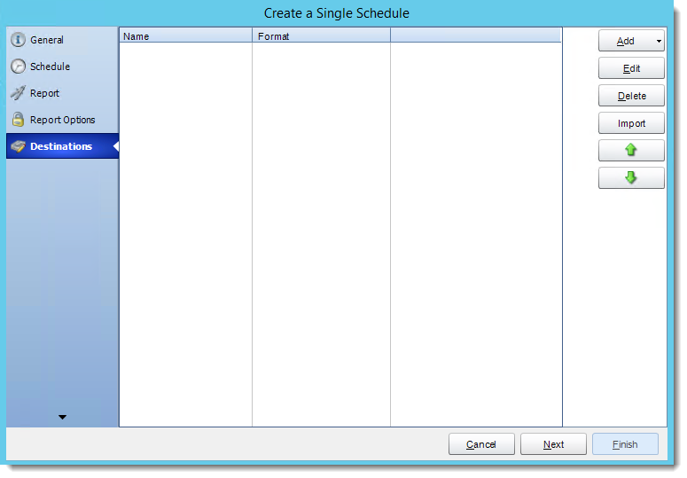 Crystal Reports: Destinations Wizard in Single Report Schedule in CRD.