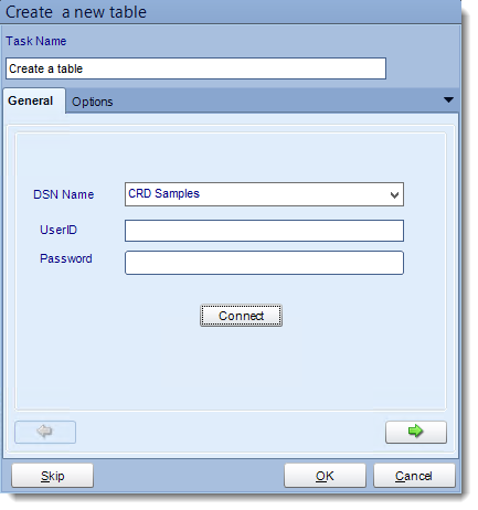 Crystal Reports: Create a table tasks in CRD.