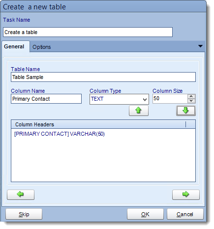 Crystal Reports: Create a table tasks in CRD.