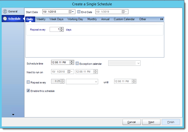 Crystal Reports: Schedule Wizard in Single Report Schedule in CRD.