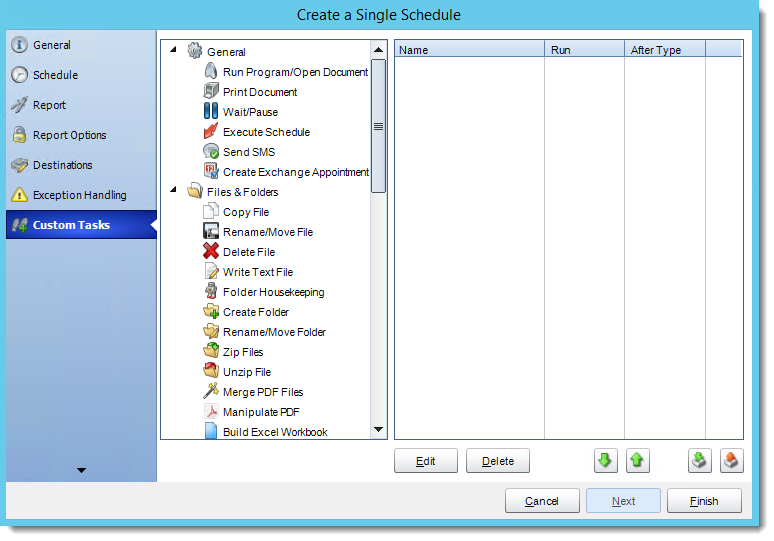 Crystal Reports: Custom Tasks Wizard in Single Report Schedule in CRD.