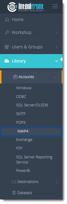 KPI's and Dashboards: IMAP4 Accounts in IntelliFront BI.