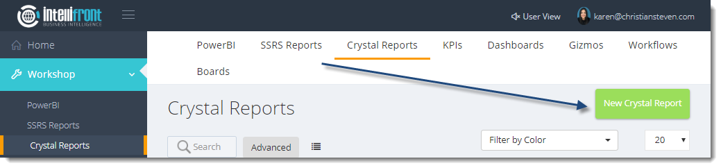 KPI's and Dashboards: Crystal Reports in IntelliFront BI.