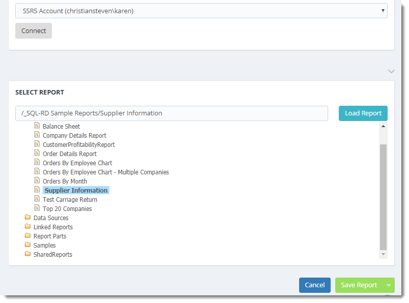 KPI's and Dashboards: Adding SSRS Reports in a Gizmos in IntelliFront BI.