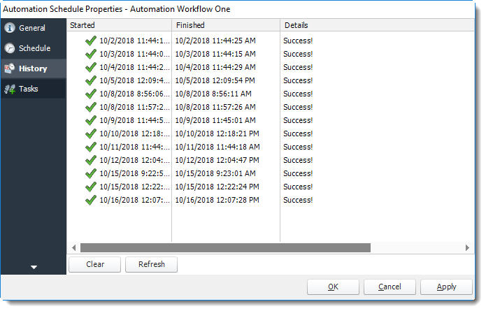 Power BI and SSRS. History Wizard in Automation Schedule Properties in PBRS.