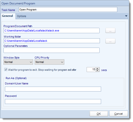 MS Access: Custom Tasks: Run Program/Open Document in MARS.